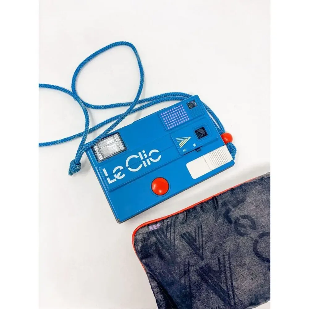 Le Click Blue 1980s Retro Disc Film Camera With Case and Straps Untested